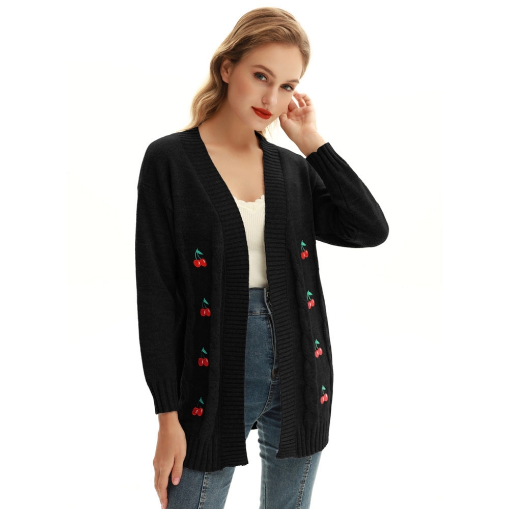 NWT - Belle Poque Retro Vintage Style Cherry Printed Open Front Cardigan-XL